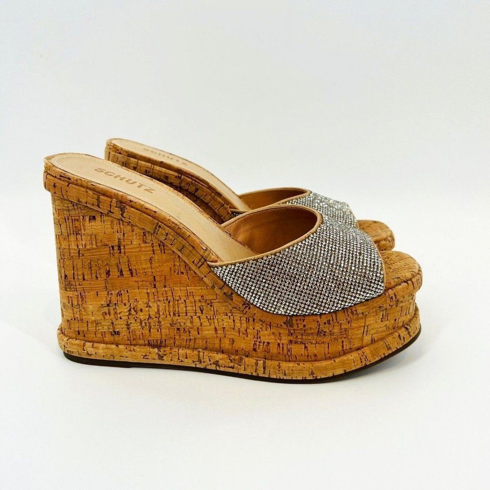 Schutz Womens Dalle Crystal-Embellished Wedge Sandals Size 11